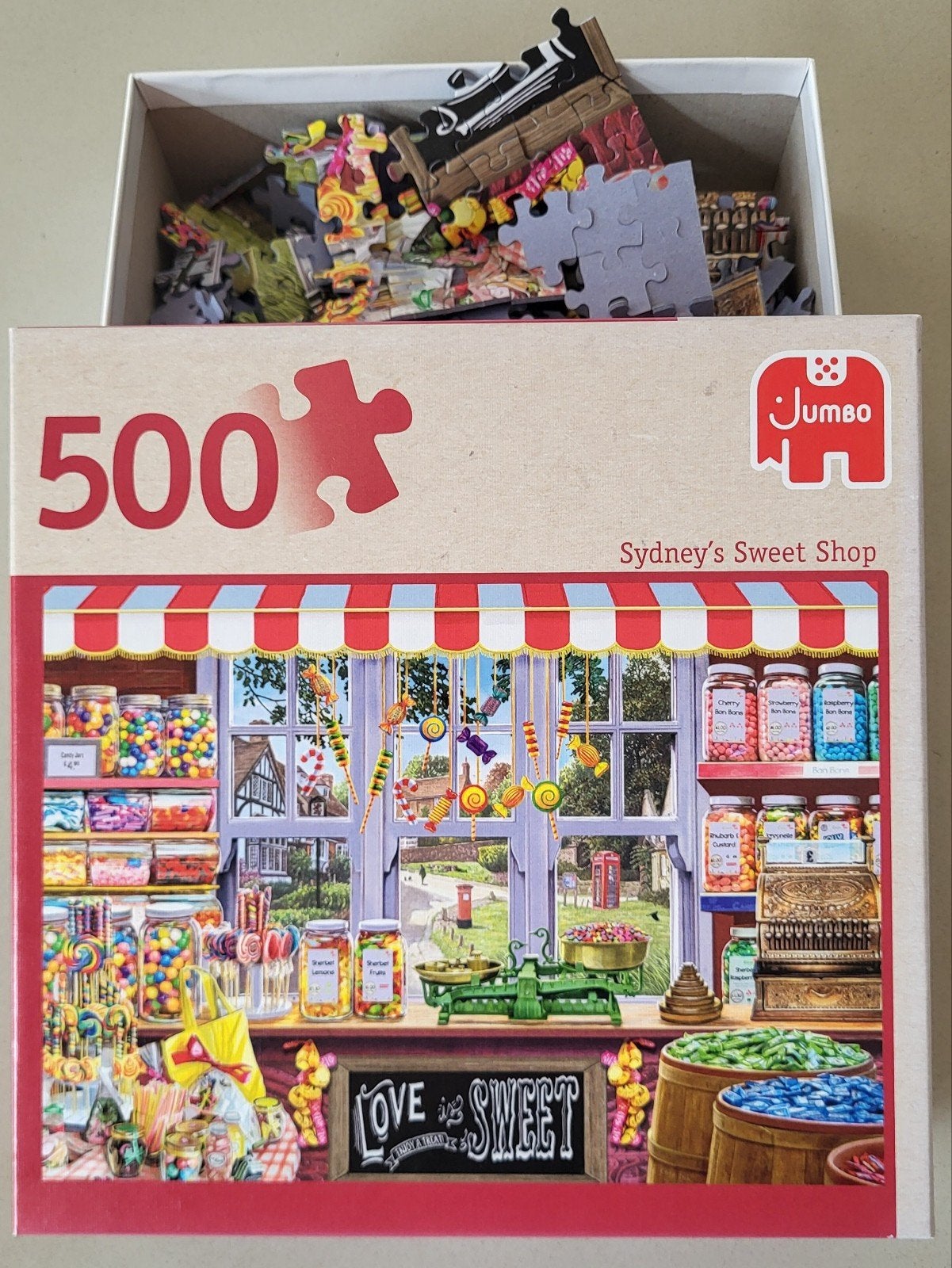 JUMBO puzzel 500 stukjes "Sydney's snoepwinkel", Ophalen of Verzenden, 500 t/m 1500 stukjes, Gebruikt, Legpuzzel