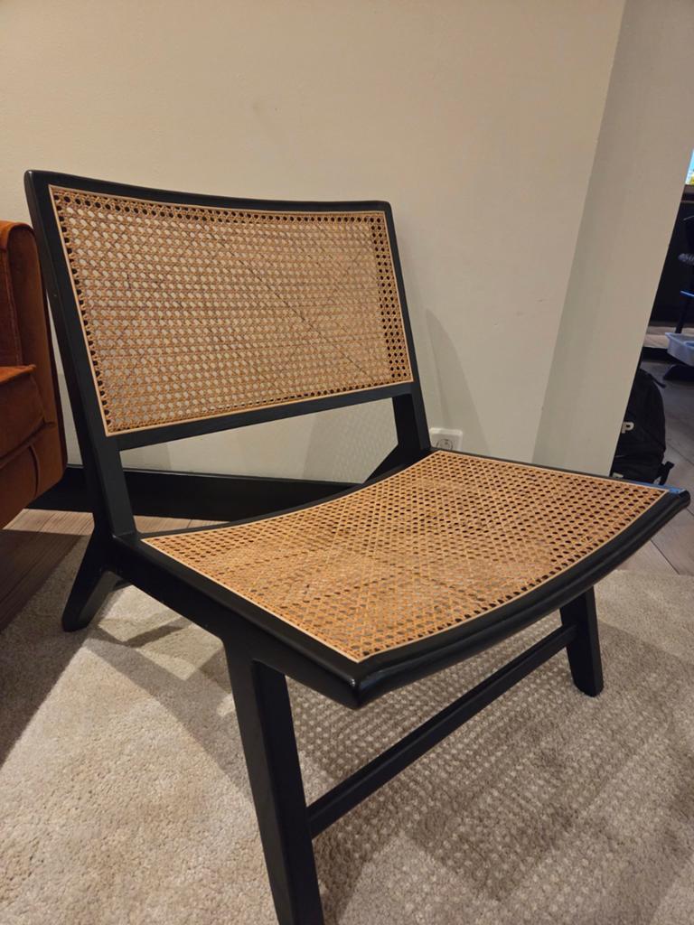 Furnified rotan stoel Flora zwart rieten stoel, Ophalen, Riet of Rotan, Zo goed als nieuw, 50 tot 75 cm