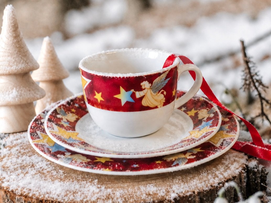 6 Persoons Kerst Ontbijtservies Engeltjes Sterretjes, Overige merken, Vintage, Nieuw, Ophalen of Verzenden