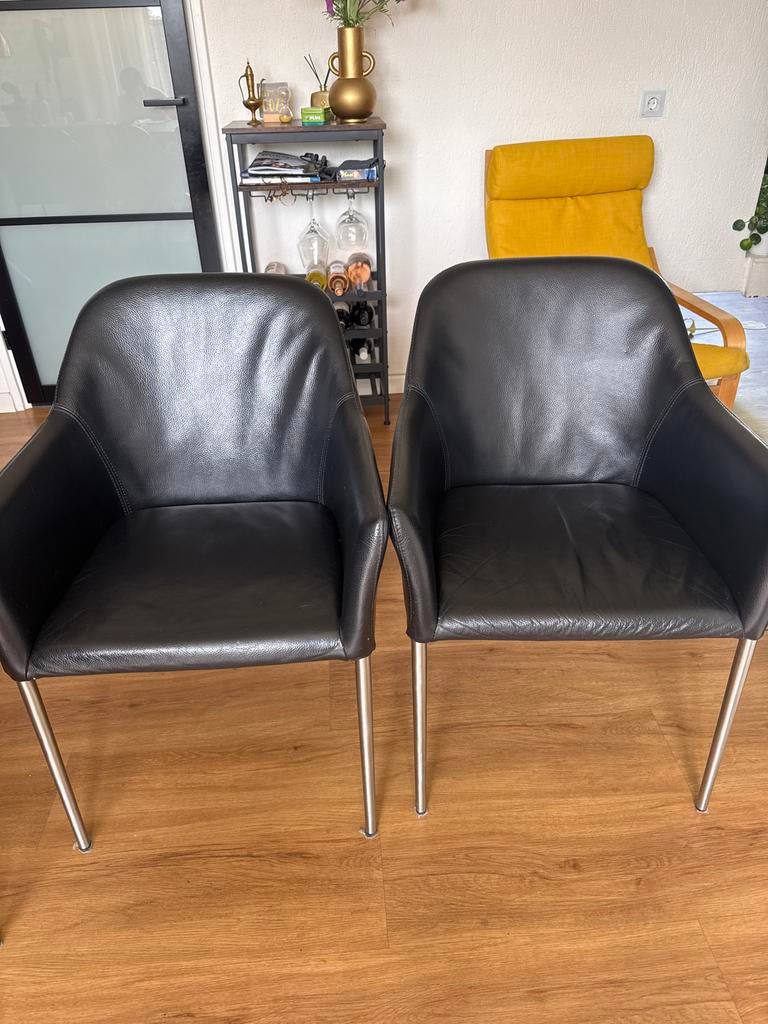Set van 2 Movani ronda leren eetkamerstoelen, zwart, Ophalen, Gebruikt, Twee, Zwart
