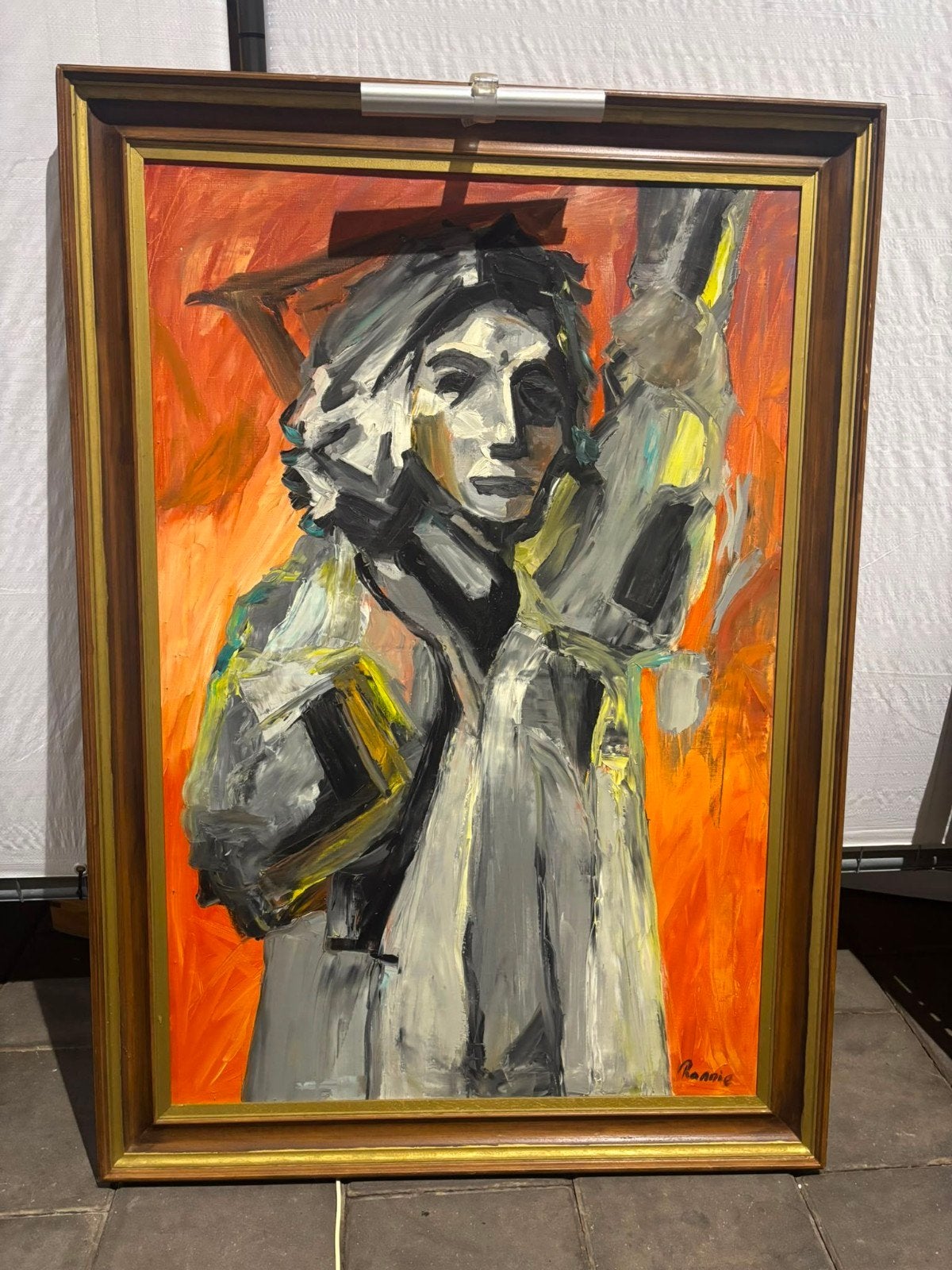 Prachtig schilderij met houten lijst en sfeerlampje, Antiek en Kunst, Kunst | Schilderijen | Modern, Ophalen, Hout, Ingelijst
