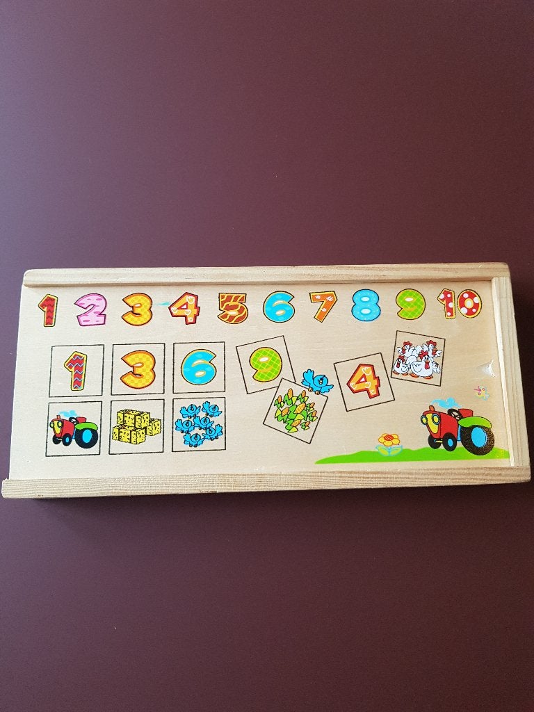 Houten cijferpuzzel 1-10 met boerderijthema, Ophalen of Verzenden, Gebruikt, Puzzelen