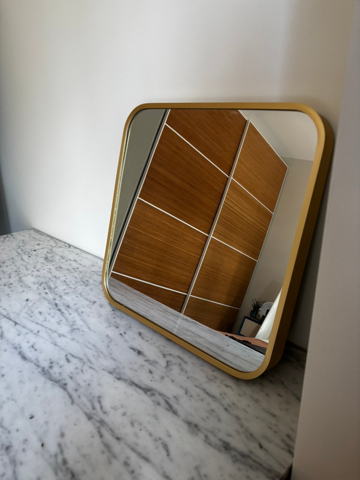 Messing gouden spiegel 40 x 40 cm – stijlvol & sfeervol, Ophalen, Zo goed als nieuw, Minder dan 50 cm, Minder dan 100 cm