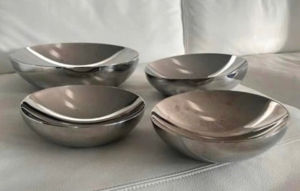 Schaal Alessi Double RVS dubbelwandig 4 stuks ZGAN, Overige materialen, Schaal, Rond, Ophalen of Verzenden