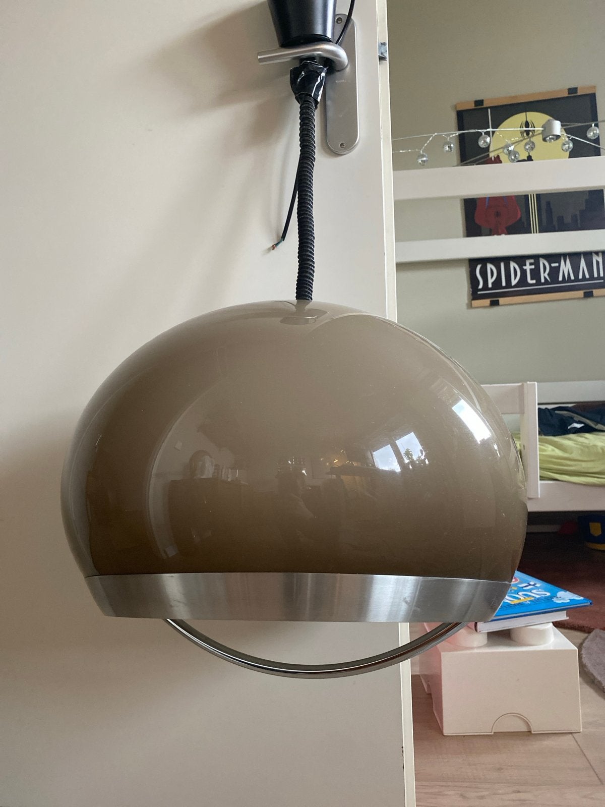 Vintage Dijkstra Space Age Hanglamp - Bruin/Metaal, Ophalen, Kunststof, Minder dan 50 cm, Gebruikt
