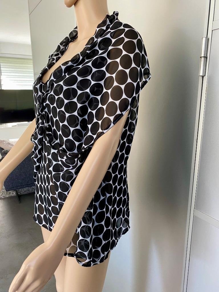 H557 Promiss: maat 42=L aparte blouse top zwart/wit tuniek, Kleding | Dames, Promiss, Wit, Maat 42/44 (L), Ophalen of Verzenden