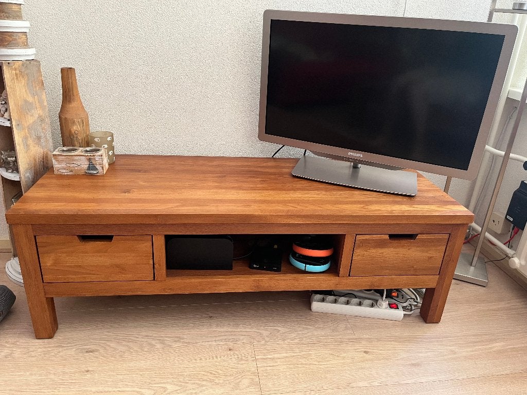 Teakhouten tv meubel, Ophalen, Gebruikt, Teakhout, Minder dan 100 cm