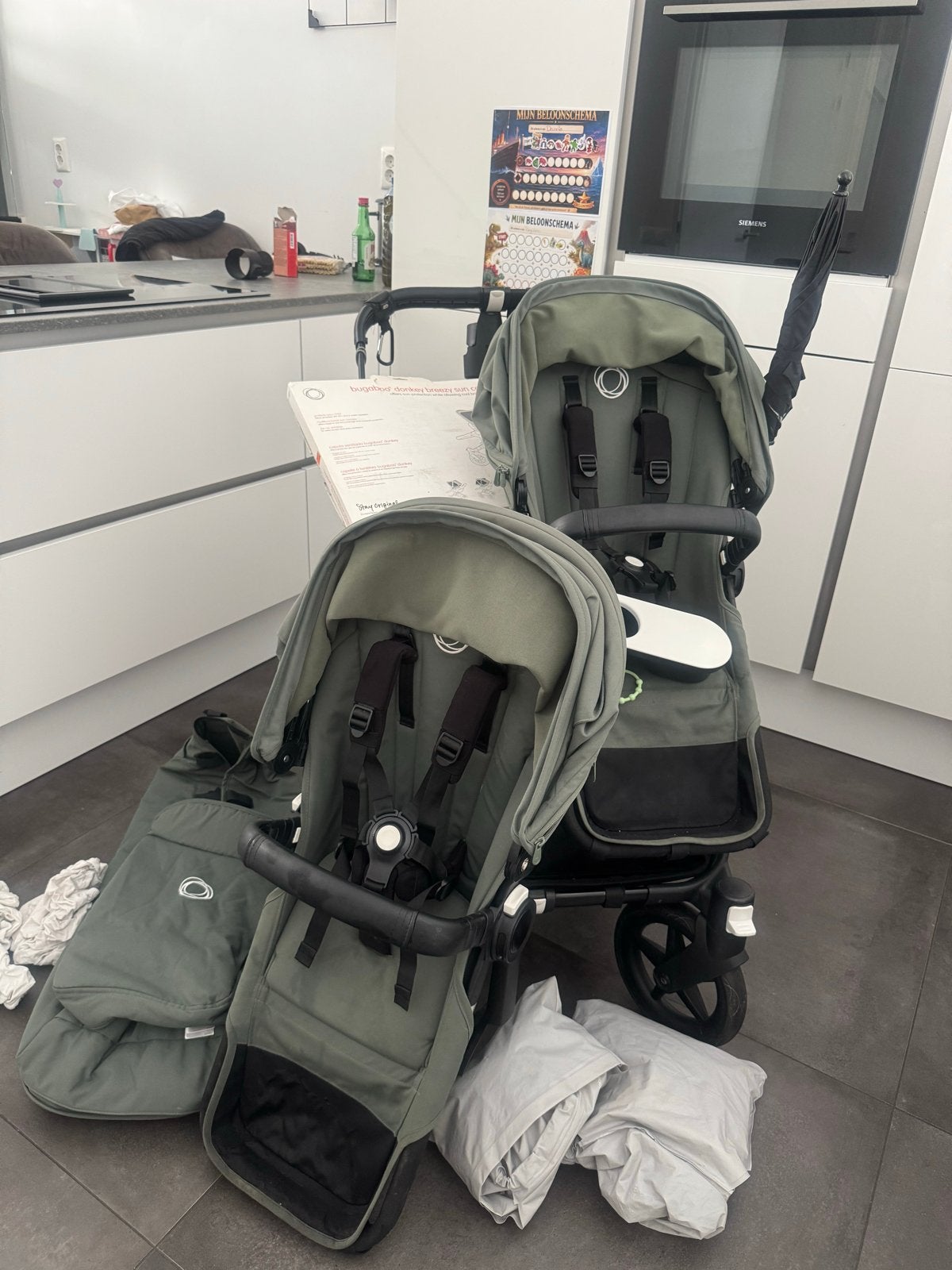 Bugaboo Donkey 5 Duo kinderwagen met meerijdplankje, Ophalen, Zo goed als nieuw, Combiwagen, Duowagen