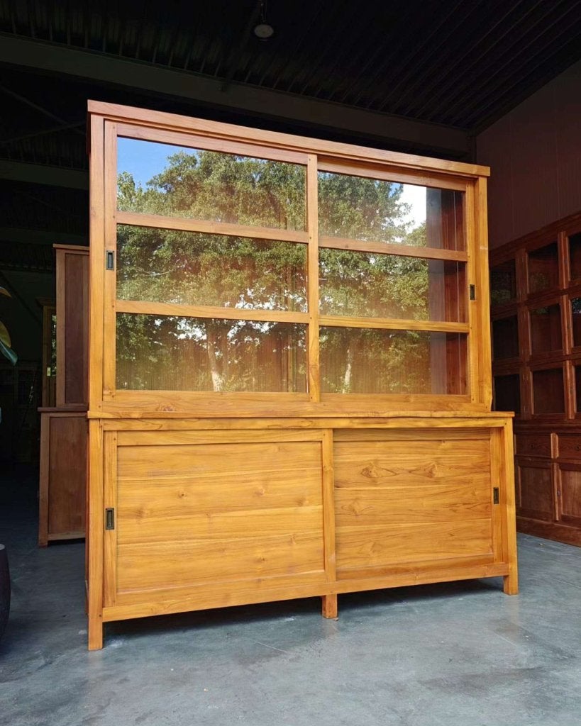 Antieke teakhouten schoolkast | Vitrinekast teak #9244