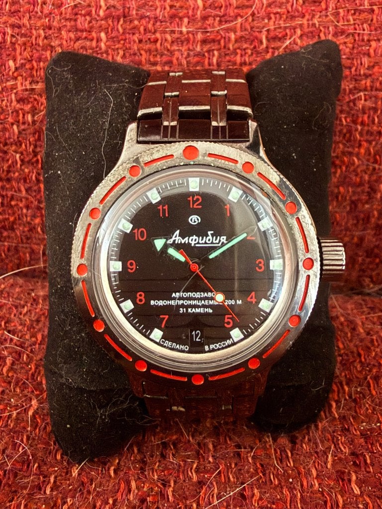 Zeldzame zwarte Vostok Amphibia., Overige merken, Staal, Staal, Polshorloge