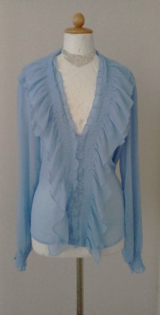 Lichtblauw  Blouse  met ruffles maat  L Nieuw, Zara, Maat 42/44 (L), Nieuw, Verzenden