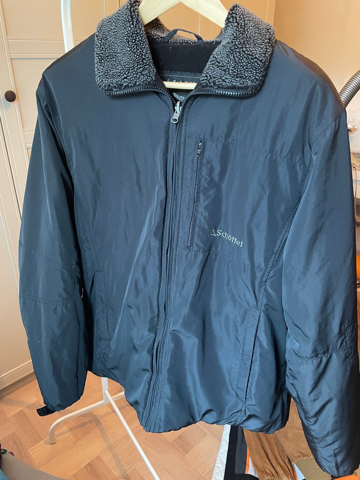 Schöffel Blauwe Jas met Teddykraag - Maat 54 (L), Ophalen of Verzenden, Gedragen, Maat 52/54 (L), Blauw