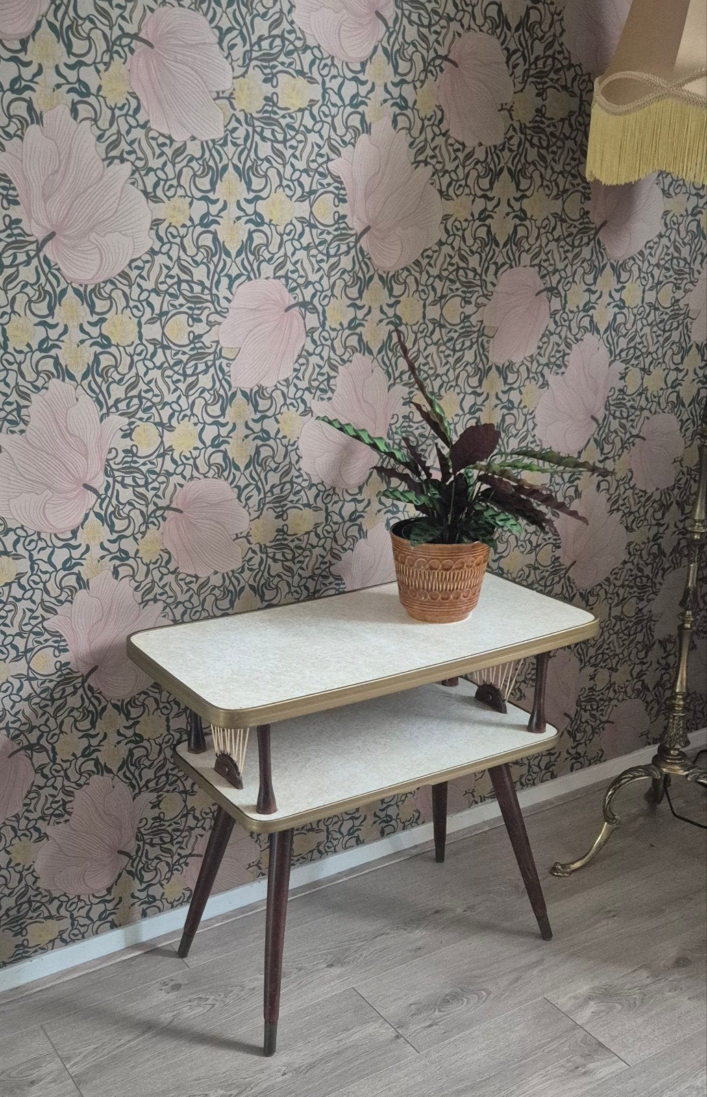 Vintage formica bijzettafel, plantentafel, Ophalen, Rechthoekig, Minder dan 55 cm