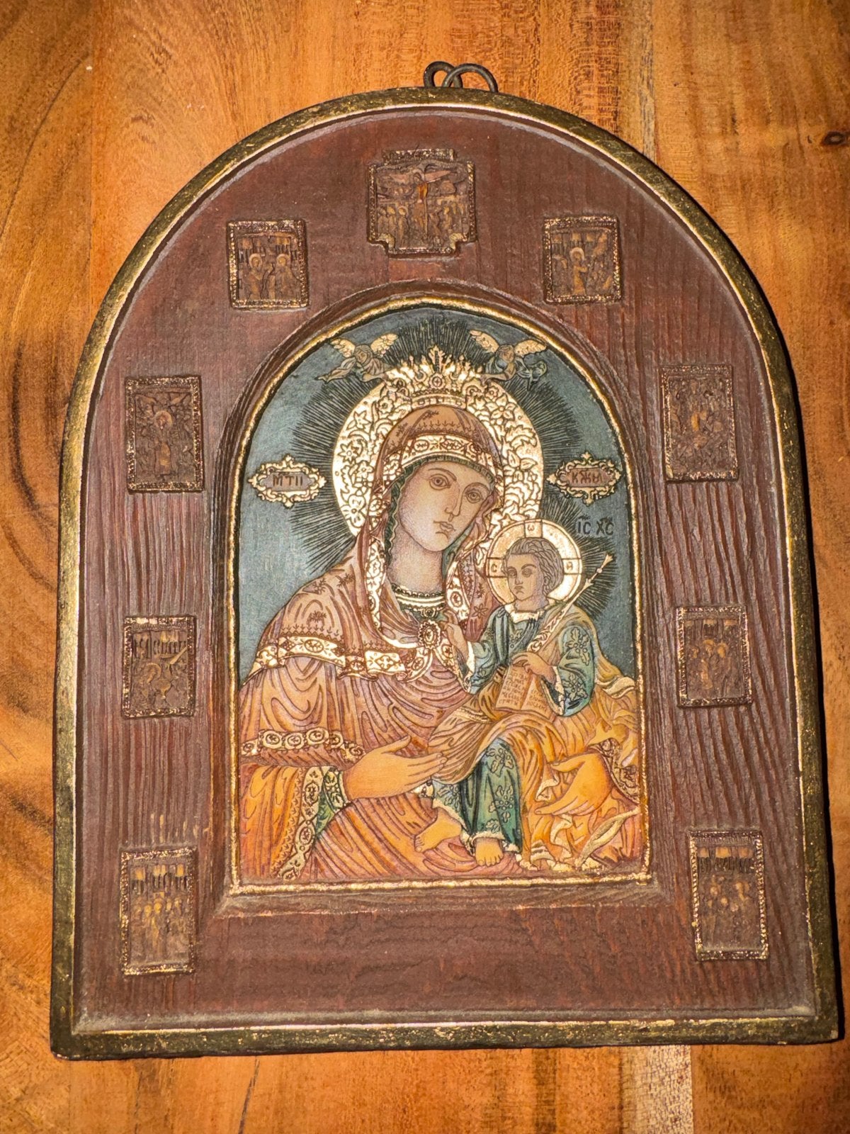 Twee handgemaakte iconen van de Maagd Maria met kind, Antiek en Kunst, Ophalen of Verzenden