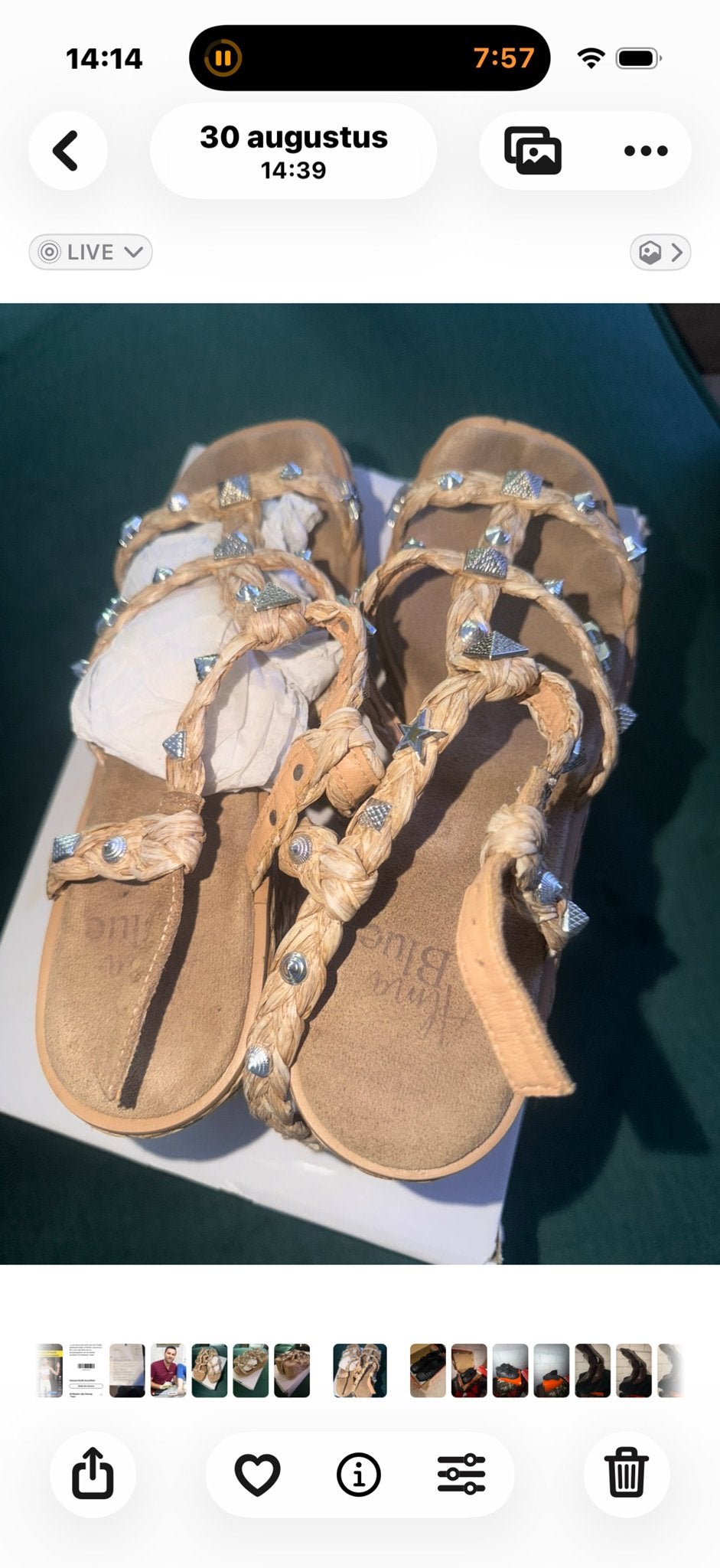 Alma Blue sandalen met sleehak en studs maat 38, Ophalen of Verzenden, Zo goed als nieuw, Bruin, Sandalen of Muiltjes