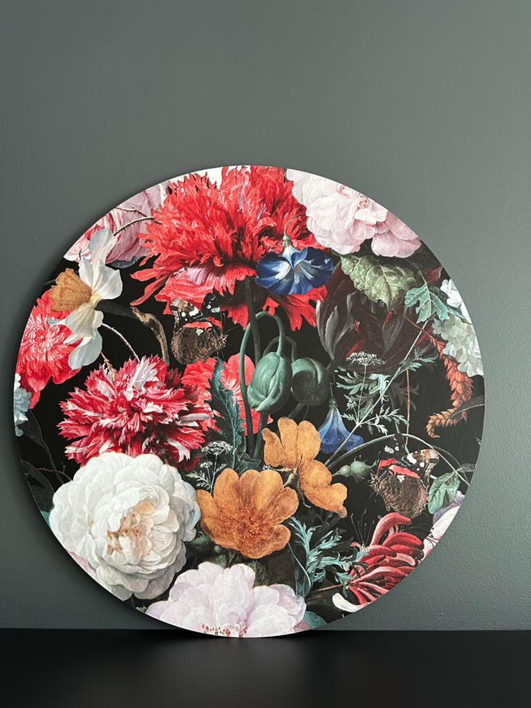 Handgemaakte Botanische Behangcirkel - MDF - Ø 51.5 cm, Hout, Nieuw, Ophalen of Verzenden, Wandcirkel
