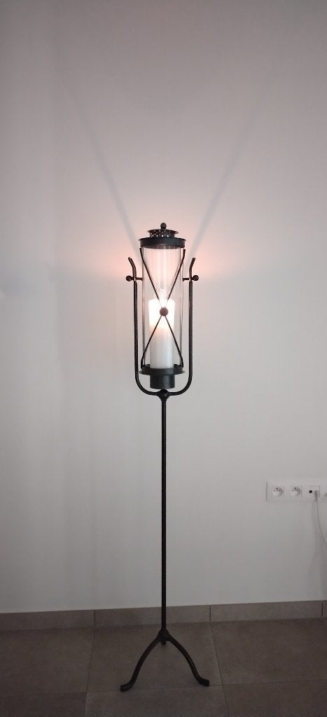 Gietijzeren Vloerkandelaar met Windlicht H.150cm (Vintage), Ophalen, Overige materialen, Windlicht, Zo goed als nieuw