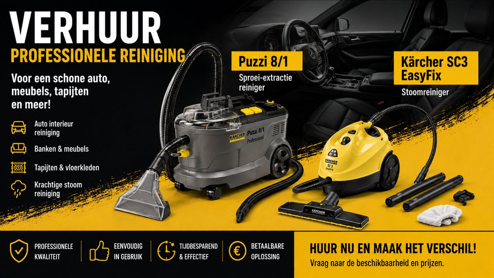 Huur Puzzi 8/1 + Kärcher SC3 EasyFix