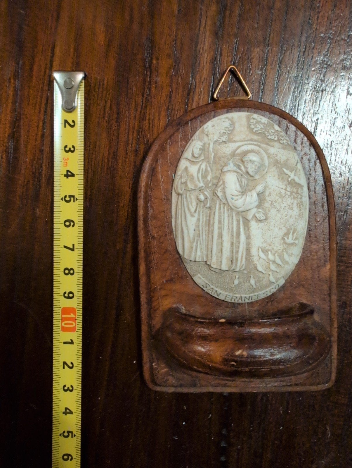 Antiek Heiligwaterbakje met San Francesco reliëf, Ophalen of Verzenden