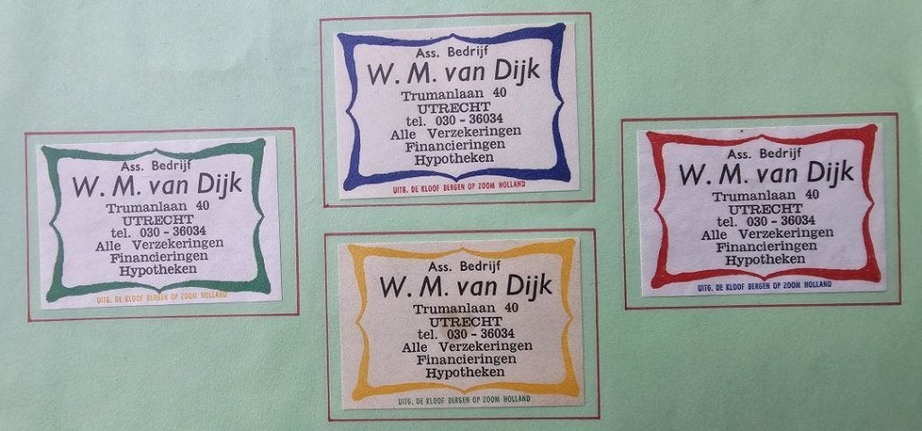 Assurantiebedrijf WM van Dijk te Utrecht (Verzekeringen), Verzamelen, Ophalen of Verzenden, Zo goed als nieuw, Luciferdoosjes of -merken