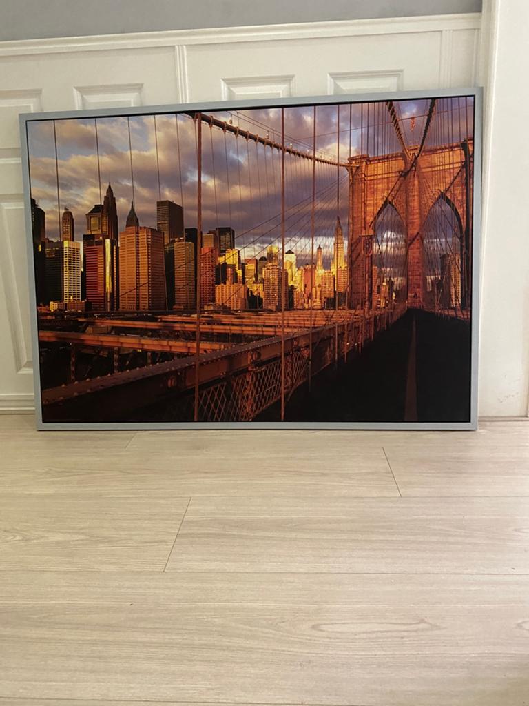 New York, Brooklyn Bridge, zonsondergang, Huis en Inrichting, Woonaccessoires | Schilderijen, Tekeningen en Foto's, Ophalen, 125 cm of meer