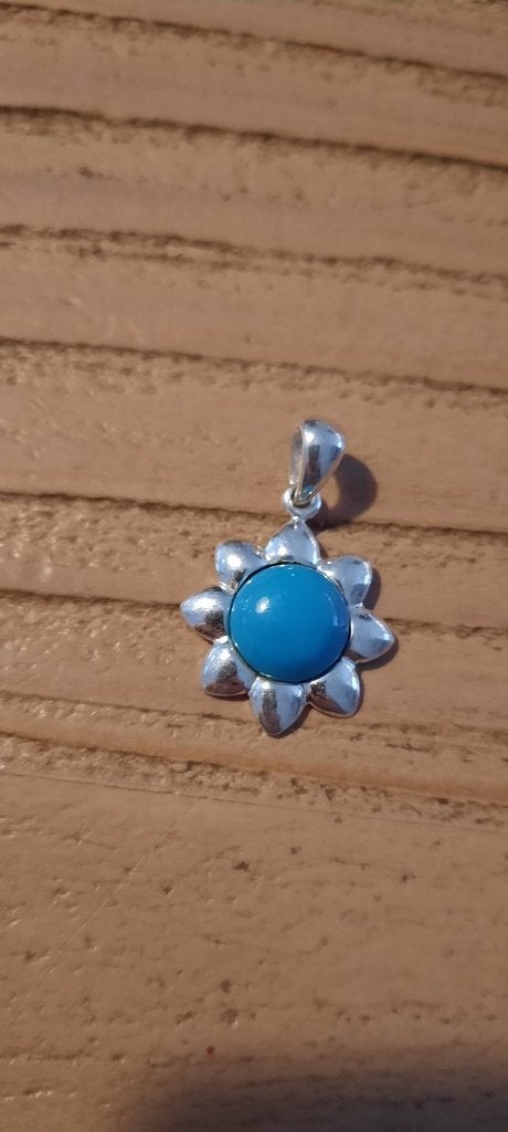 Antiek, zilveren hangertje. Zonnetje van turquoise, Ophalen of Verzenden, Zilver, Hanger, Met edelsteen