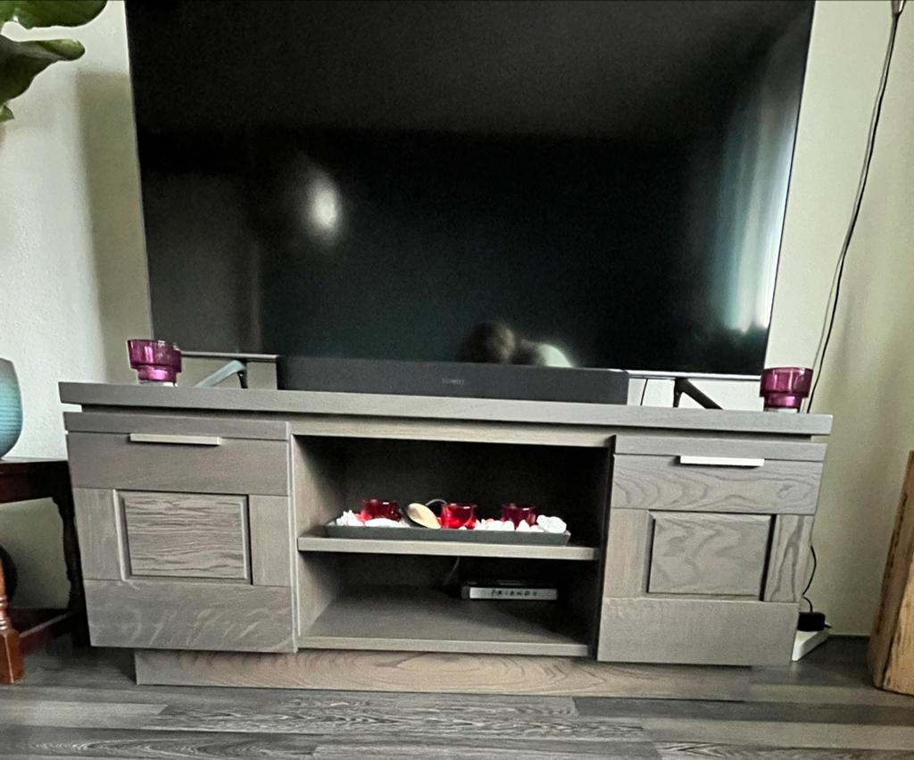 Hifi meubel eiken chocolate oak geborsteld 126x54x50 cm, Gebruikt, 100 tot 150 cm, Eikenhout, Ophalen of Verzenden