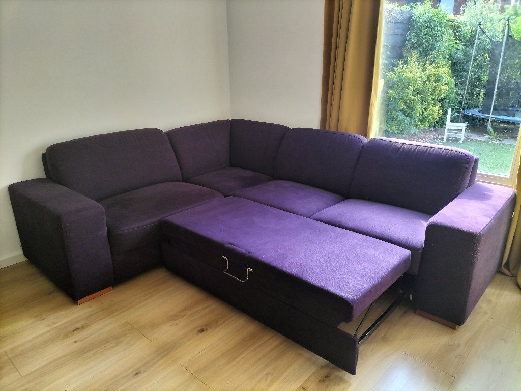 Hoekbank met slaapfunctie 255x207 cm – ophalen in Den Haag, Huis en Inrichting, Banken | Bankstellen, Ophalen, Overige materialen
