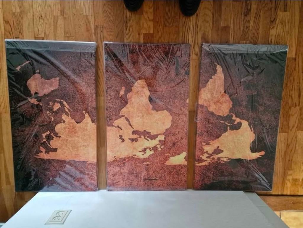 Drieluik canvasdoeken wereldkaart, Ophalen of Verzenden