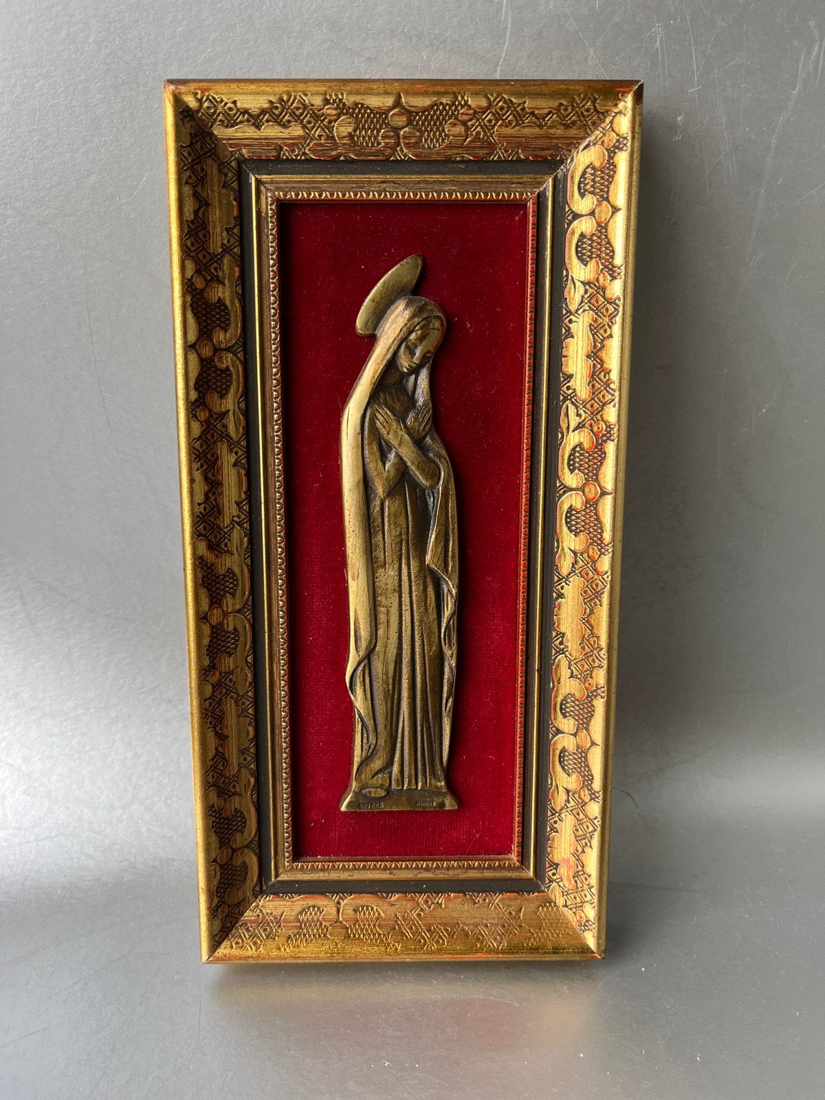 Bronzen plaquette in lijst, Maria ⭐️, Ophalen of Verzenden