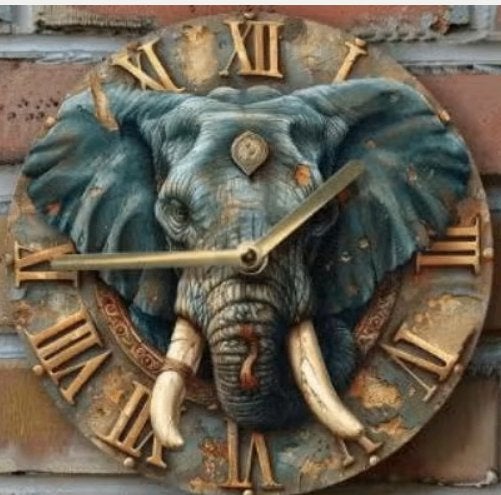 Vintage ronde wandklok van metaal - Olifant (20cm), Ophalen of Verzenden, Nieuw, Wandklok