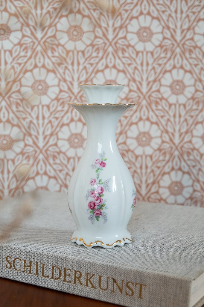 Vintage roze bloemen kandelaar porselein, Ophalen of Verzenden