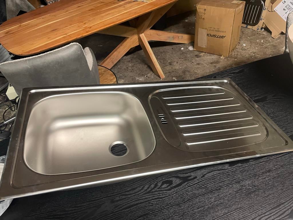 RVS wasbak blanco 86x43 met aansluit set, Ophalen, Nieuw, Grijs