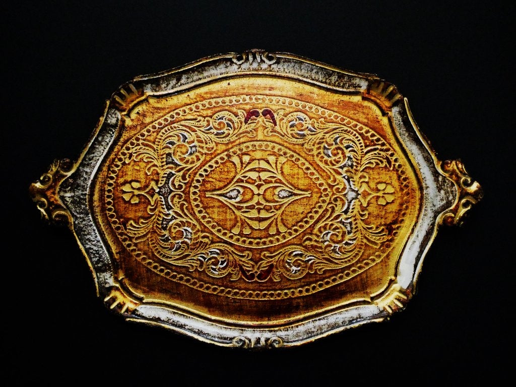 Italiaans dienblad serveerblad in de kleur goud ecru rood, Ophalen of Verzenden