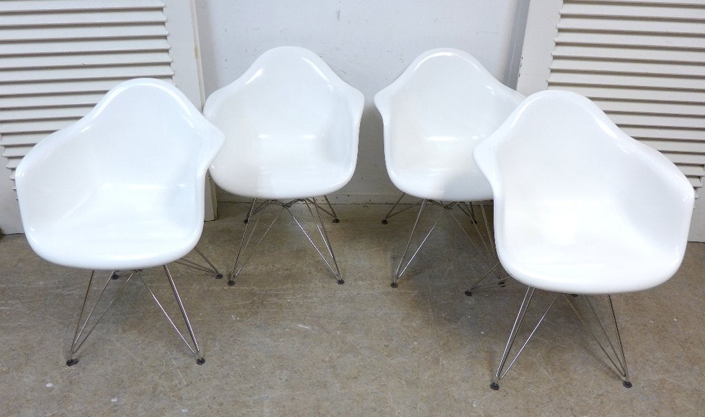 Mooi moderne set van 4 witte vintage retro kuipstoelen, Design retro space age, Wit, Onbekend, Ophalen of Verzenden