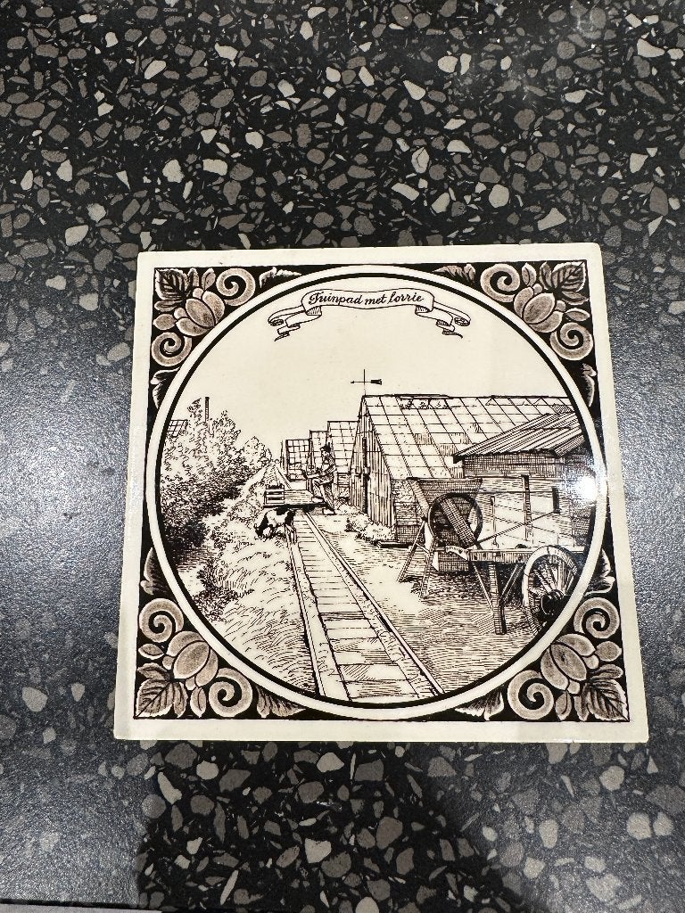 Brinkman tegeltje. Tuinpad met lorrie. Westland Schoonhoven., Ophalen of Verzenden