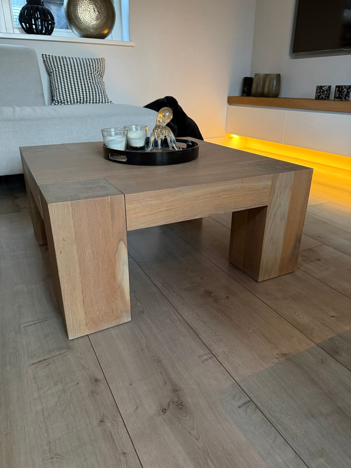 Vierkante eiken salontafel Hout - 75x75x35cm, Huis en Inrichting, Ophalen, Gebruikt, Vierkant, 50 tot 100 cm