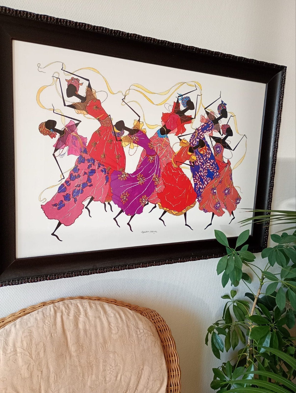 Kleurrijk dansend figuren schilderij van Augusto M. Alberto, Antiek en Kunst, Kunst | Schilderijen | Modern, Figuren, Papier/karton