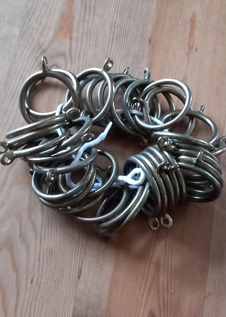 Lot oude koperen gordijnringen  37x, Ophalen of Verzenden