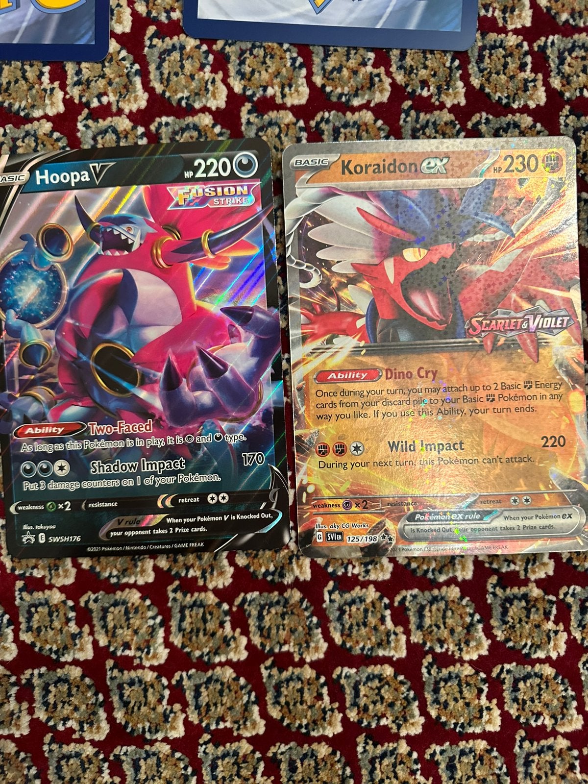 Koraidon ex & hoopa V jumbo kaarten nieuw, Ophalen of Verzenden, Zo goed als nieuw, Meerdere kaarten, Foil