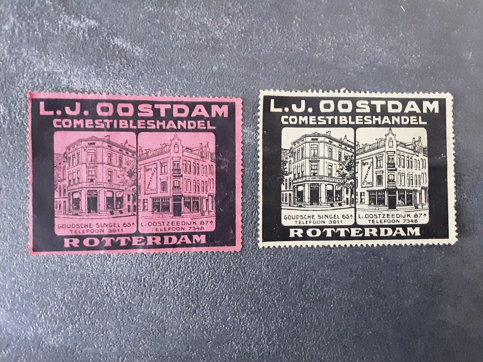 Sluitzegels L. Oostdam comestibles oude winkelpanden, Ophalen of Verzenden, Gebruikt