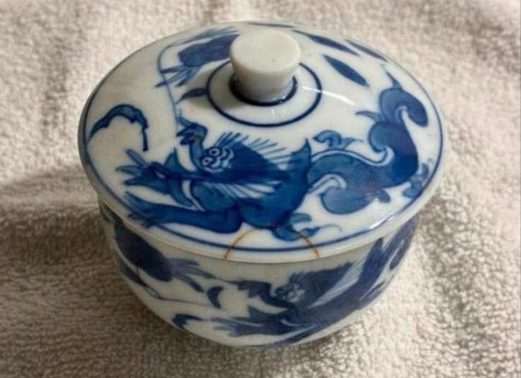 Chinees porselein kommetje/potje met deksel, blauw-wit, Ophalen of Verzenden