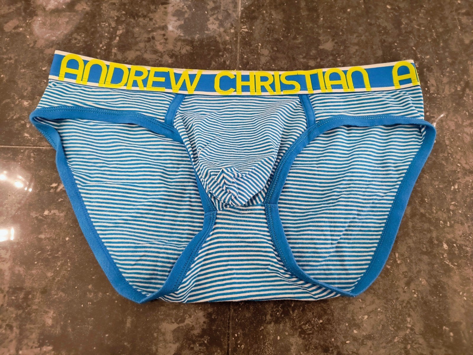 Andrew Christian Witte Blauwe Gestreepte Heren Slip Maat L, Verzenden, Blauw, Andrew Christian, Slip