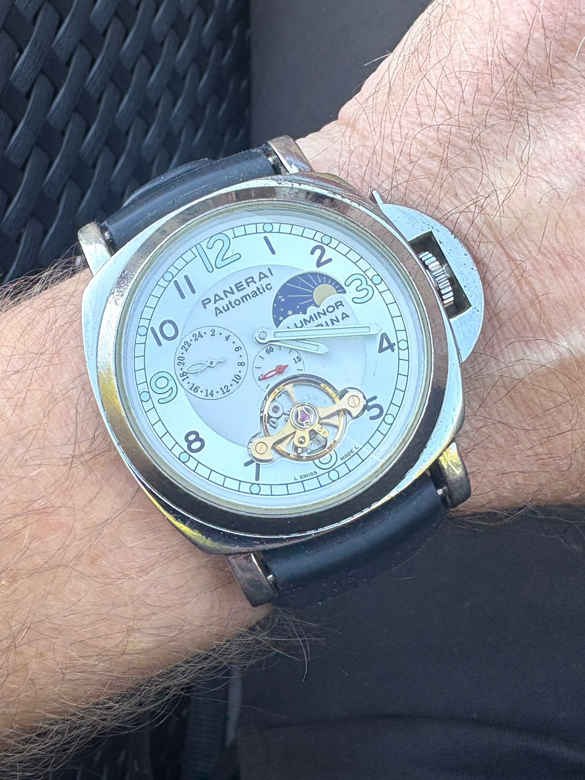 PANARAI LUMINOR MARINA AUTOMATIC met open heart tourbillon, Staal, Polshorloge, 1960 of later, Ophalen