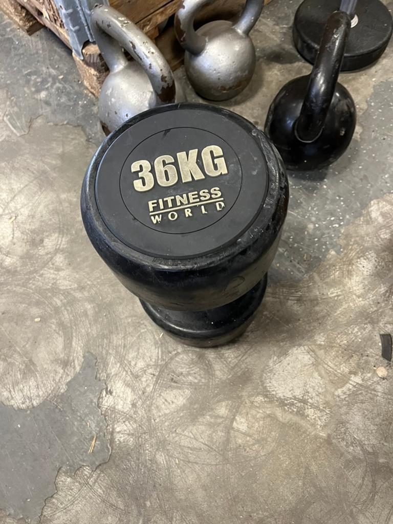 1 x 36 kg rubberen dumbbell gewicht, Ophalen, Dumbbell, Gebruikt, Rubberen dumbbell
