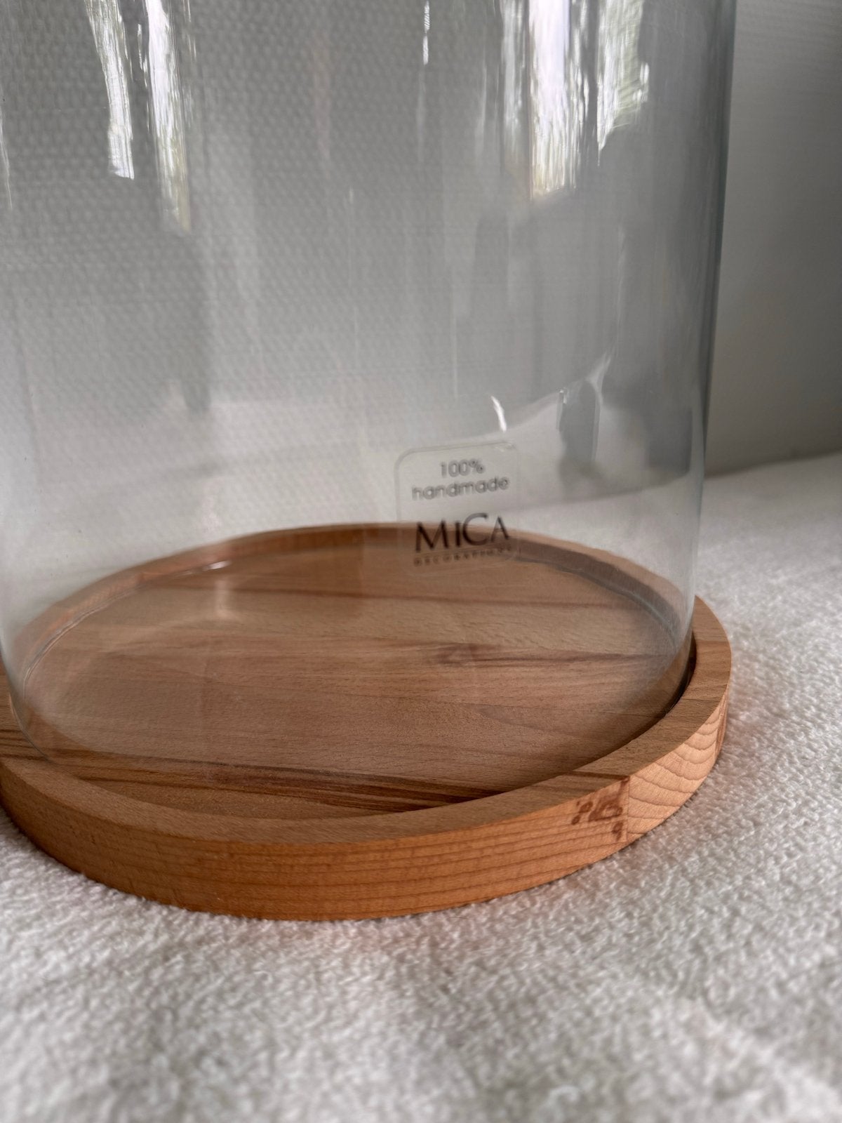 Glazen stolp met houten onderzetter - Mica Decorations, Ophalen, Gebruikt, Glas