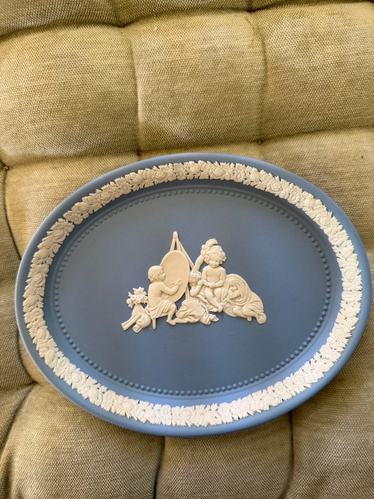 Wedgwood Jasperware blauw ovaal plaque – 18,5  15 cm, Ophalen