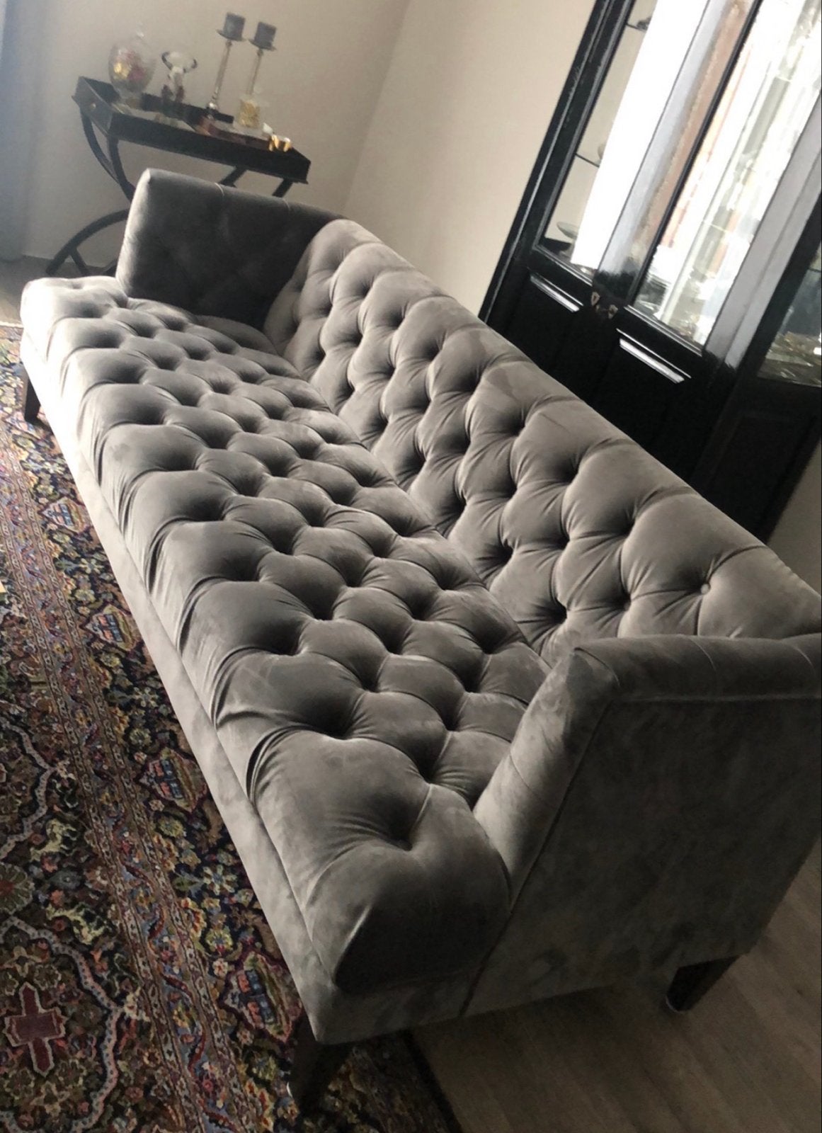 Luxe Grijze Chesterfield Bank 2 p.p/s Echholtz style!, Ophalen, Driepersoons, 75 tot 100 cm, Zo goed als nieuw