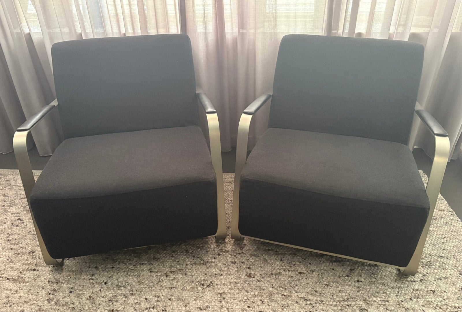 Twee zwarte fauteuils eijerkamp, Huis en Inrichting, Ophalen, 75 tot 100 cm, Zo goed als nieuw, Stof