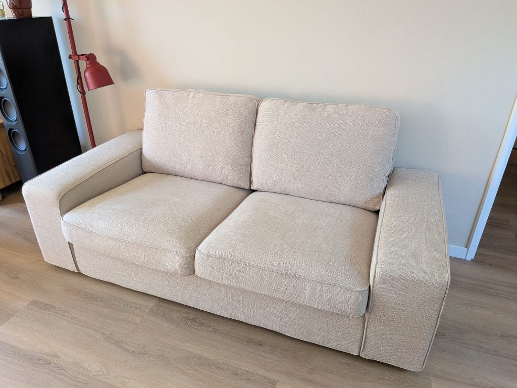 IKEA Kivik tweezitsbank Hillared beige + Gunnared blauw, Huis en Inrichting, Ophalen, Gebruikt, 150 tot 200 cm, Tweepersoons